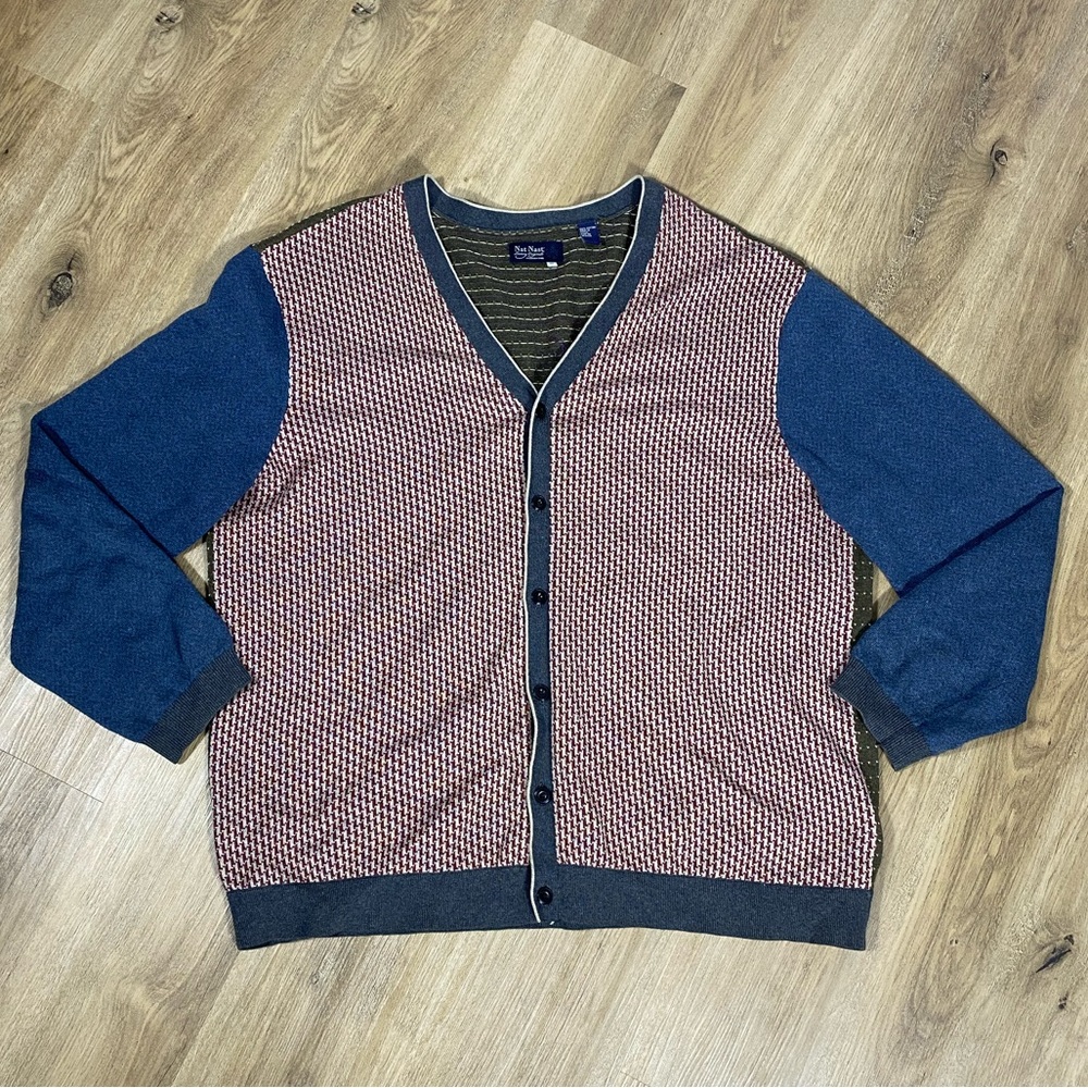 Vintage Nat Nast Luxury Originals Men's Red Houndstooth Cardigan Sweater XL